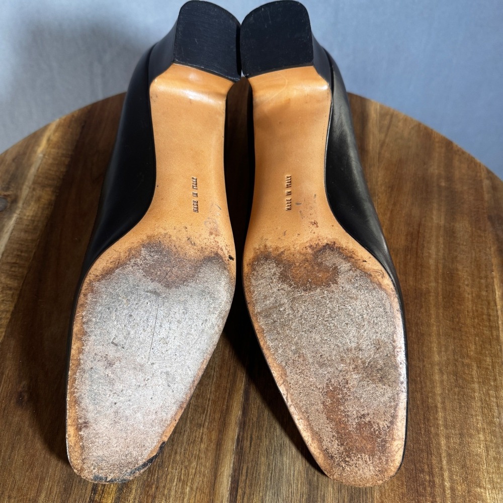 Vintage Salvatore Ferragamo Navy Leather Snakeskin Trim Block Heel Pumps 10Italy - Picture 8 of 8